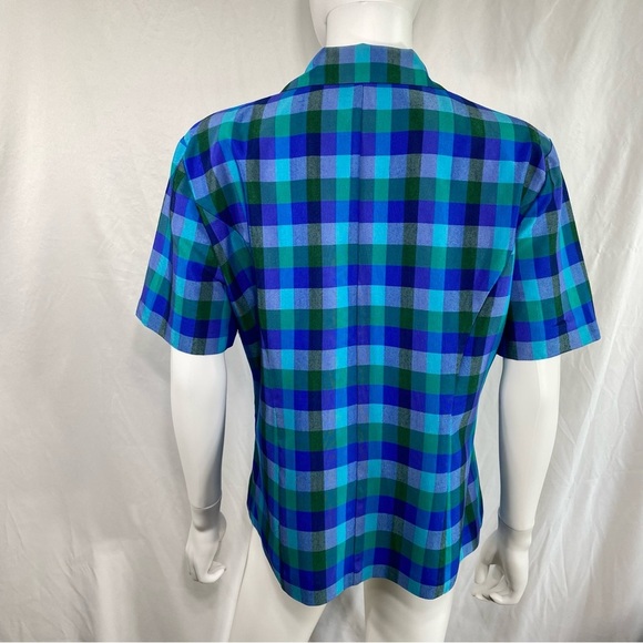 Sag Harbor Blue & Green Plaid Button Down Short Sleeve Blazer - Picture 4 of 8